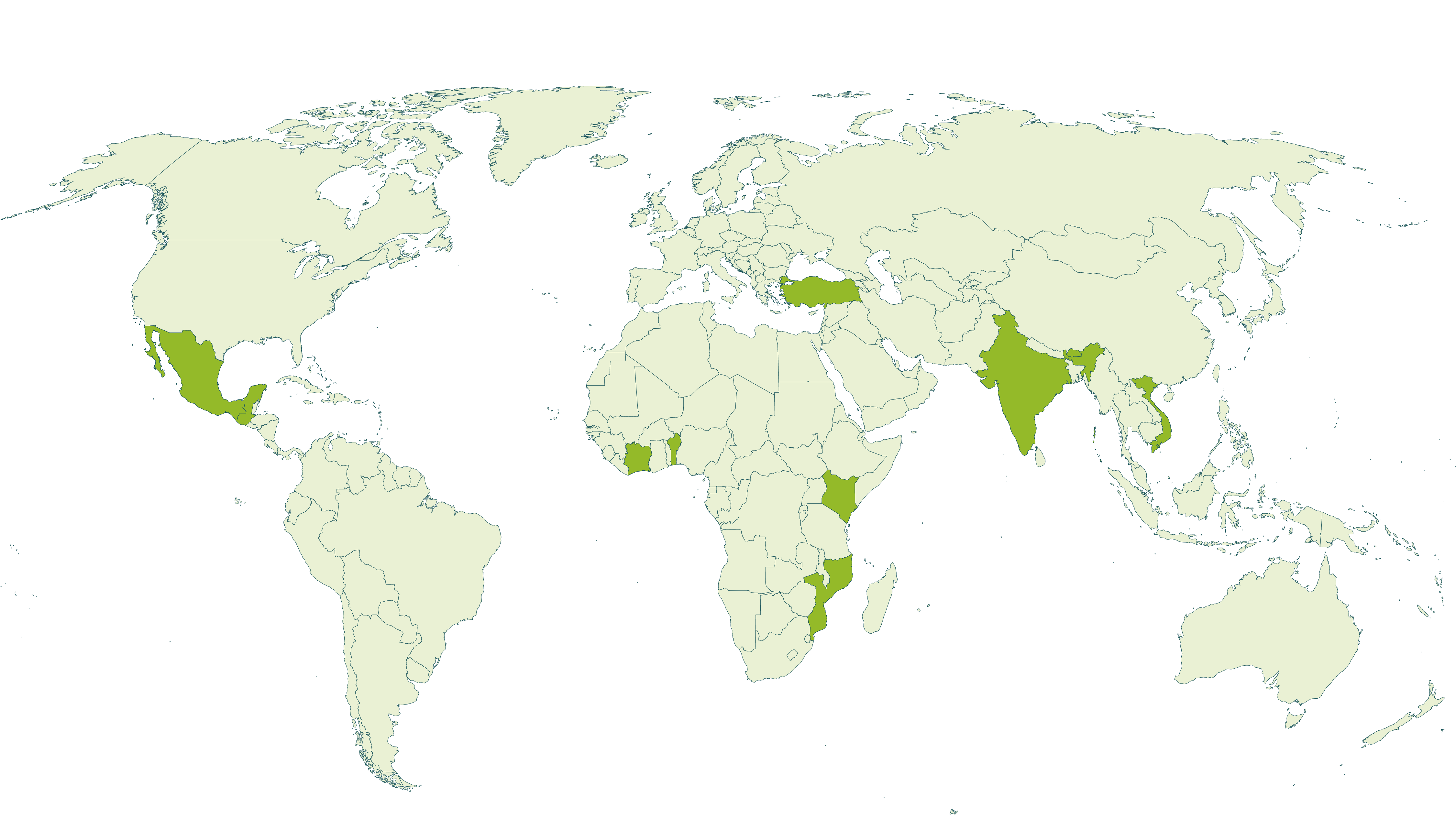 Map of current Rainforest Alliance certified nuts farms